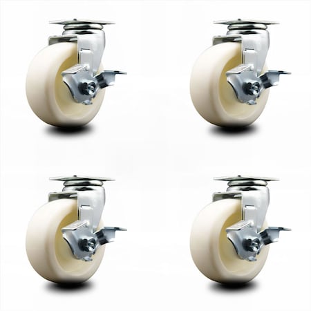Service Caster 5 Inch Nylon Swivel Caster Set with Ball Bearings and Brakes SCC SCC-20S520-NYB-TLB-4